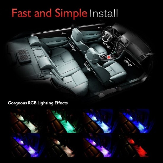 4 in 1 4.5W 36 SMD-5050-LEDs RGB Car Interior Floor Decoration Atmosphere Colorful Neon Light Lamp with Wireless Remote Control, DC 12V