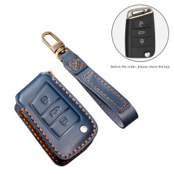 Hallmo Car Cowhide Leather Key Protective Cover Key Case for Volkswagen Lavida B Style (Brown)