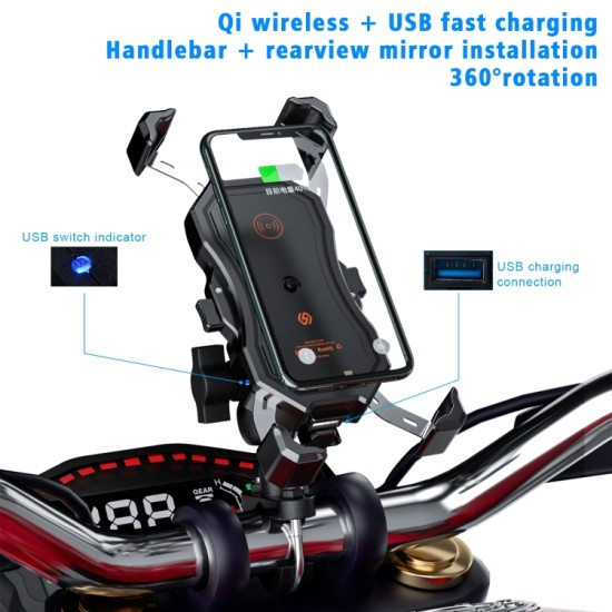 WUPP CS-1288A1 Wireless Charging + Wired Charging One-button Retractable Mobile Phone Stand(Black)
