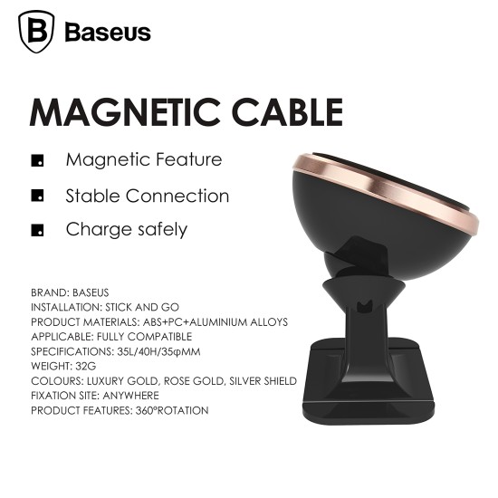 Baseus 360 Degree Rotatable Universal Magnetic Mount Holder with Sticker for iPhone, Galaxy, Huawei, Xiaomi, LG, HTC and Other Smart Phones(Rose Gold)