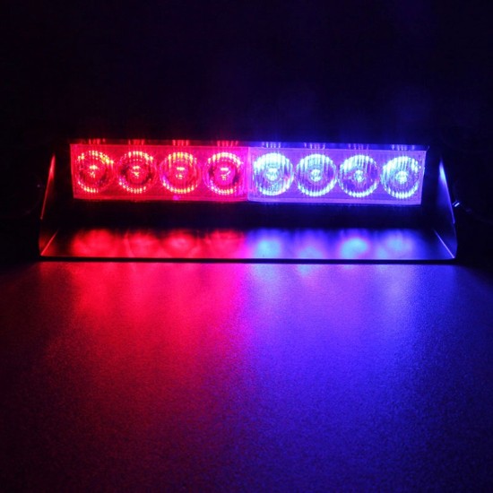 8W 800LM 8-LED Red + Blue Light 3-Modes Adjustable Angle Car Strobe Flash Dash Emergency Light Warning Lamp with Suckers, DC 12V