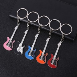 2 PCS Creative Guitar Keychain Metal Musical Instrument Pendant(White)