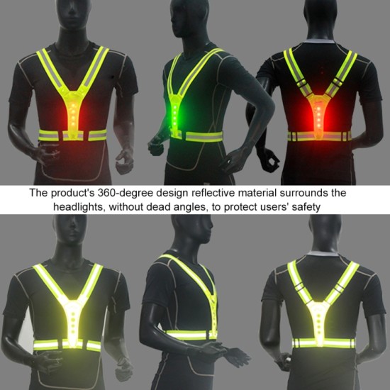 LED Reflective Vest High Stretch Outdoor Reflective Vest Traffic Safety Reflective Clothing(Yellow)
